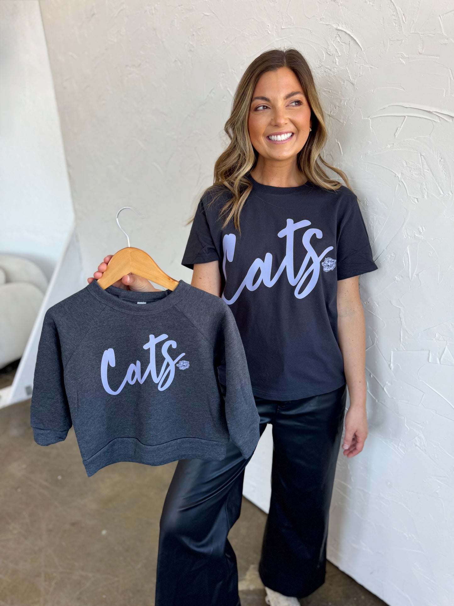 DARK GRAY CURSIVE CATS- TODDLER + YOUTH CREWNECK