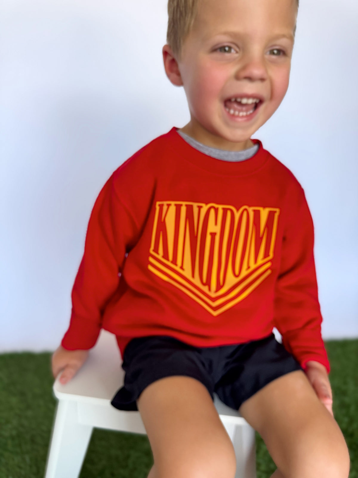 RED VARSITY KINGDOM-INFANT FLEECE ONESIE + TODDLER/YOUTH CREWNECK