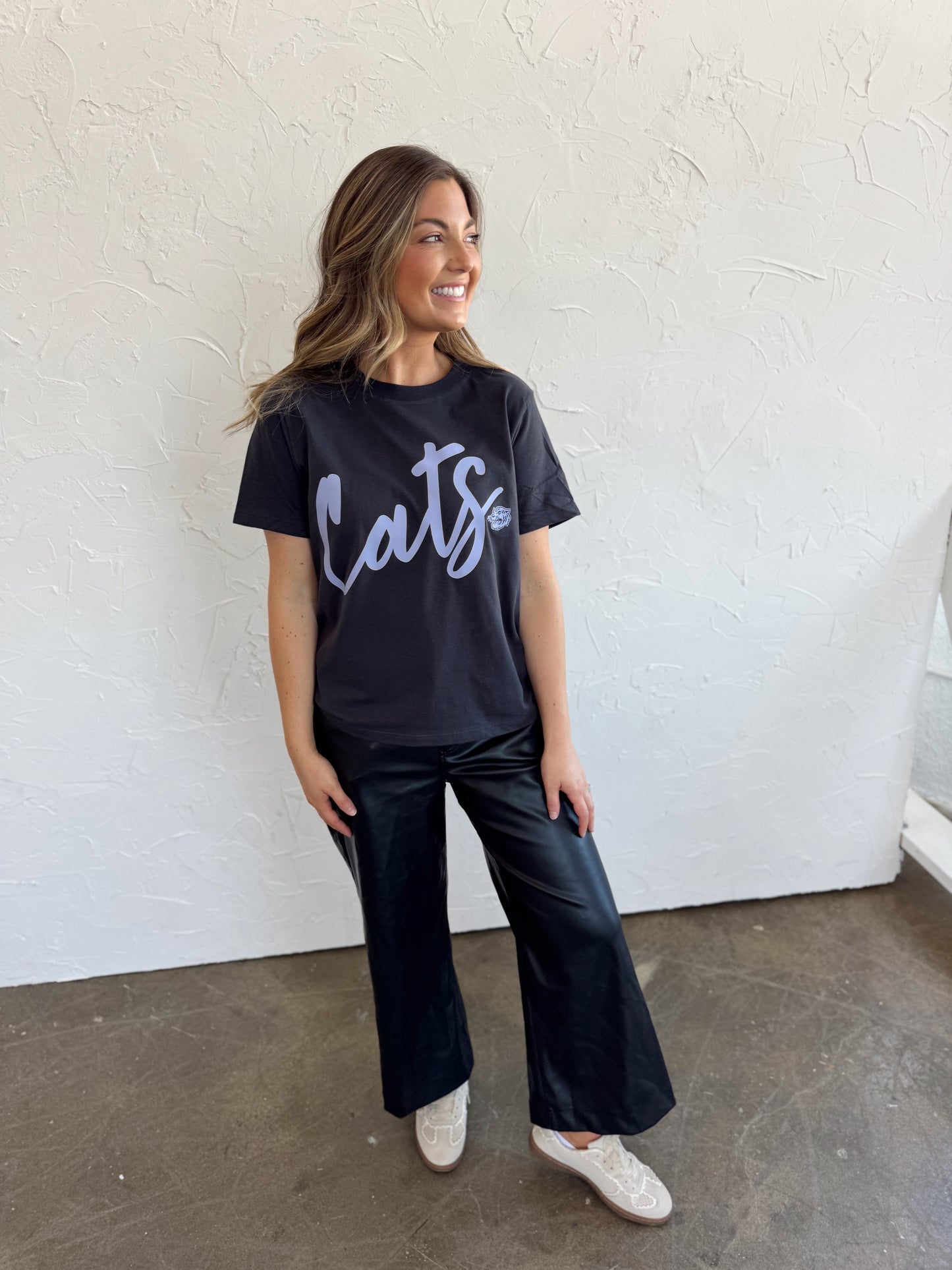 DARK GRAY CURSIVE CATS- ADULT TEE