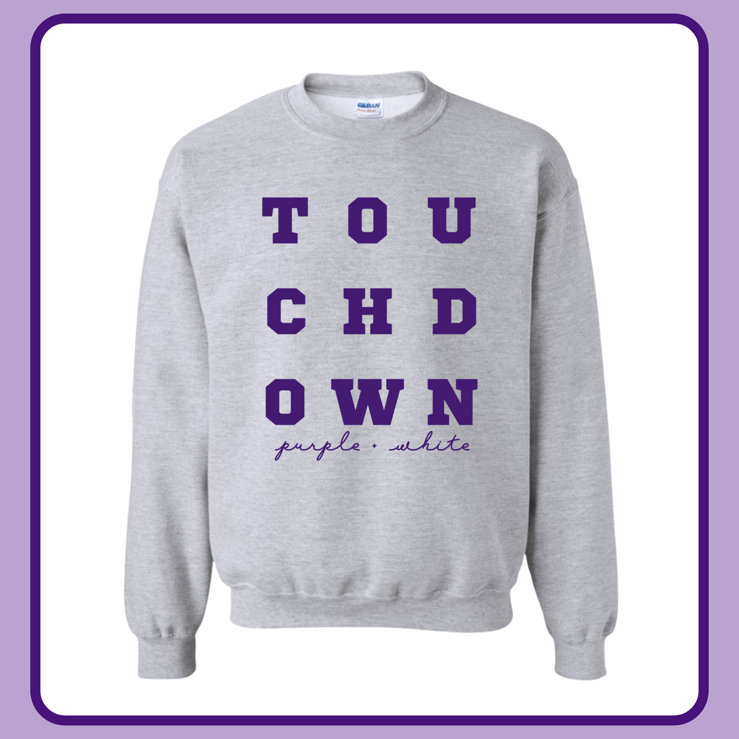 TOUCHDOWN PURPLE + WHITE— ADULT CREWNECK