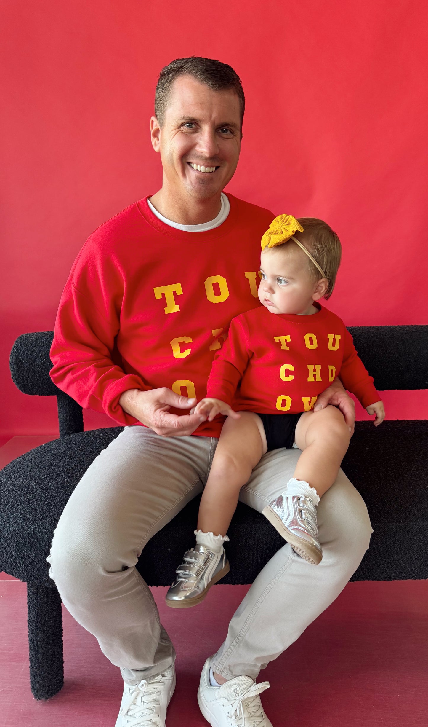 TOUCHDOWN KANSAS CITY— INFANT JUMPSUIT + TODDLER/ YOUTH CREWNECK