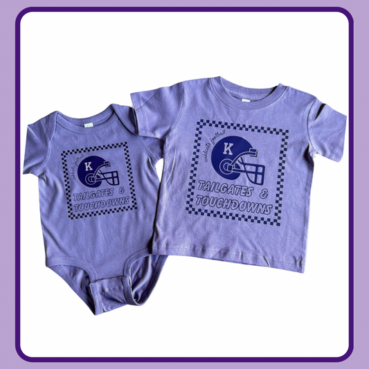 TAILGATES AND TOUCHDOWNS LAVENDER ONESIE/TEE (Ready to Ship)