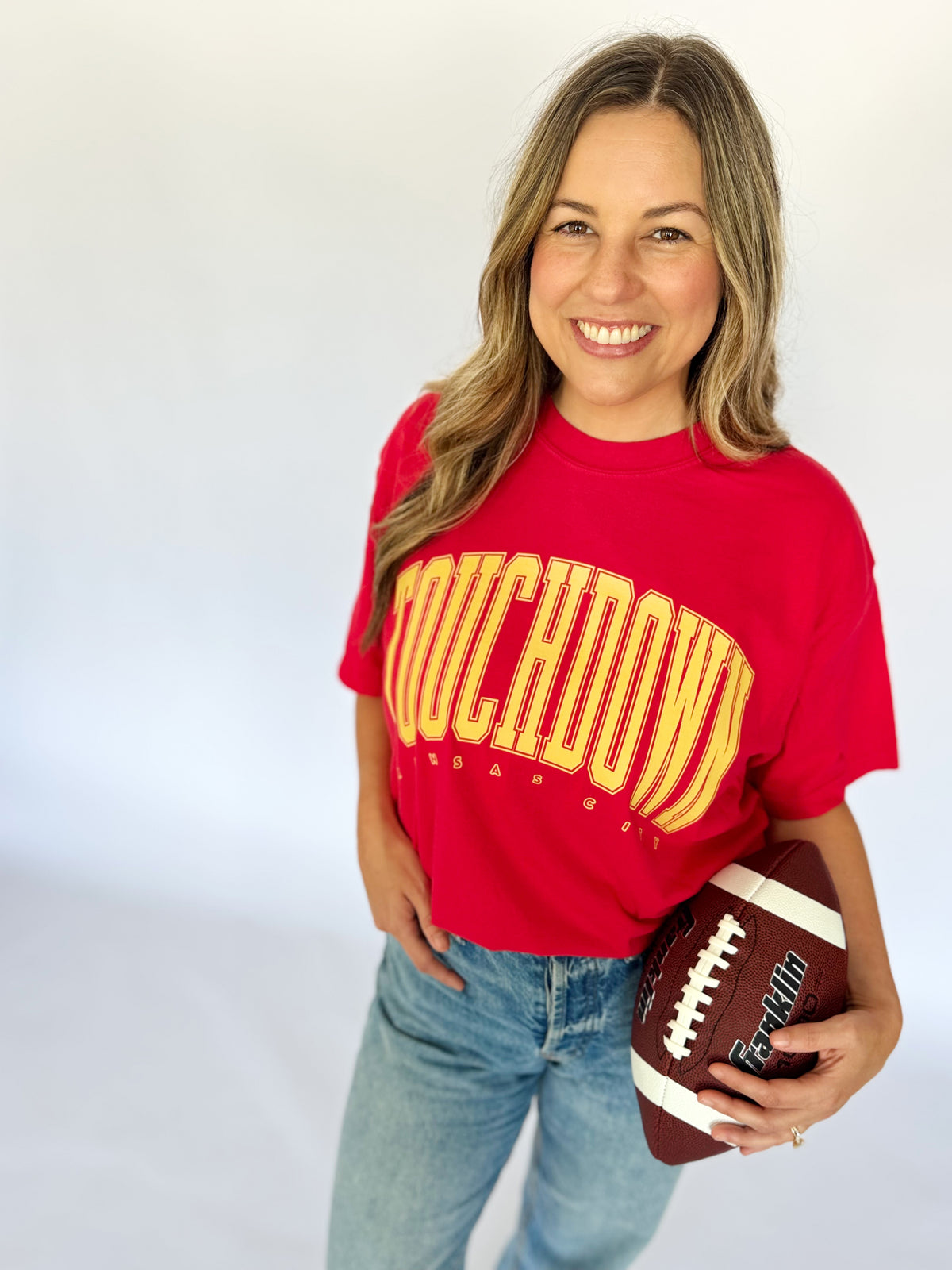 RED OVERSIZED TOUCHDOWN KC- ADULT TEE