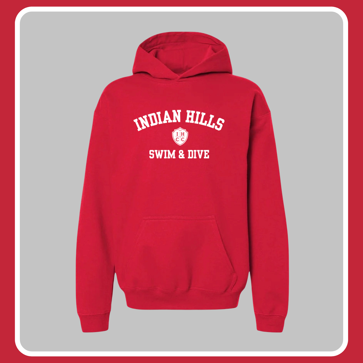RED INDIAN HILLS SWIM & DIVE CLASSIC ARCH HOODIE- YOUTH+ ADULT