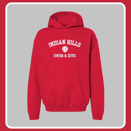 RED INDIAN HILLS SWIM & DIVE CLASSIC ARCH HOODIE- YOUTH+ ADULT