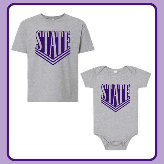 GRAY VARSITY STATE- INFANT ONESIE + TODDLER/YOUTH TEE