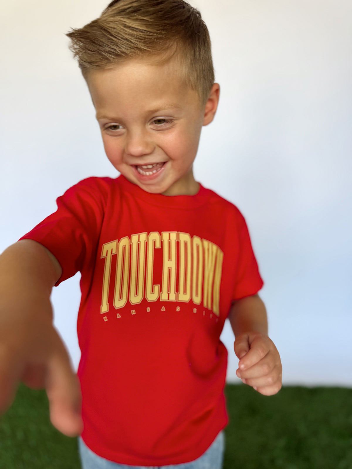 RED OVERSIZED TOUCHDOWN KC- INFANT ONESIE + TODDLER/YOUTH TEE
