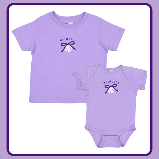 WILDCATS BASEBALL BOW- INFANT ONESIE + TODDLER/YOUTH TEE