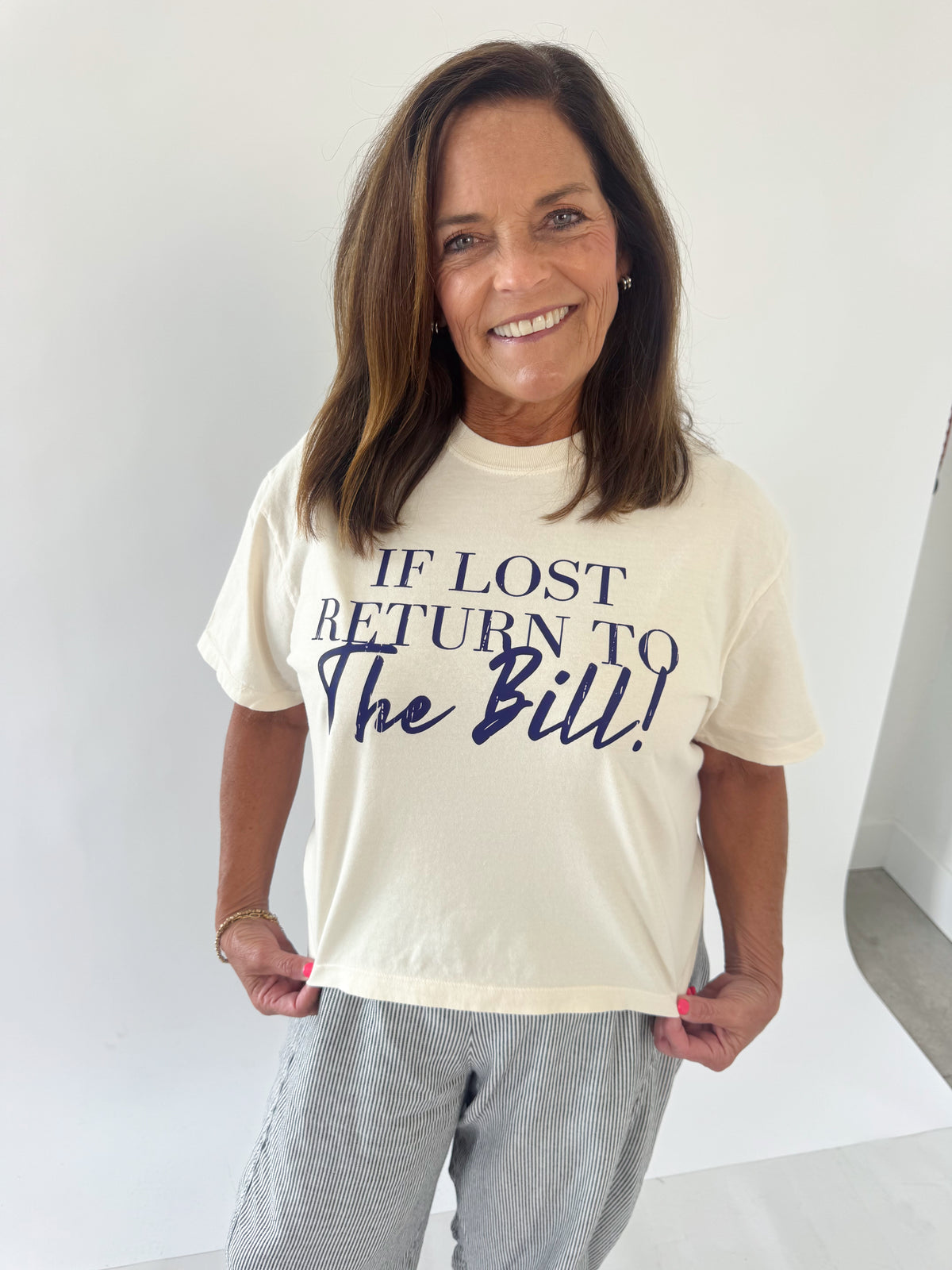 IF LOST RETURN TO THE BILL- ADULT BOXY CROP TEE