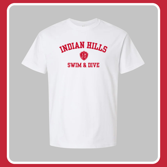 WHITE INDIAN HILLS SWIM & DIVE CLASSIC ARCH TEE - YOUTH + ADULT