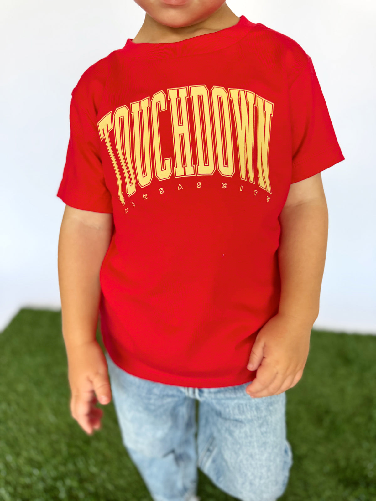 RED OVERSIZED TOUCHDOWN KC- INFANT ONESIE + TODDLER/YOUTH TEE