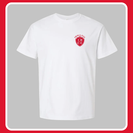 WHITE IHCC SWIM & DIVE SHIELD TEE (LEFT CHEST)- YOUTH + ADULT