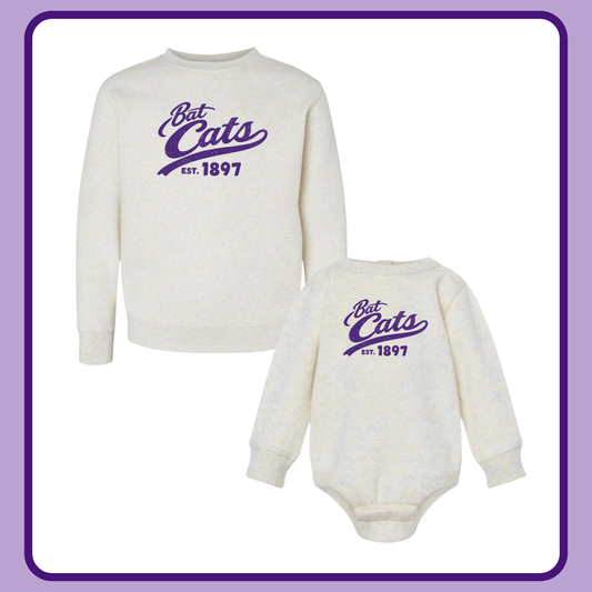 NEUTRAL BAT CATS- INFANT FLEECE ONESIE+ TODDLER/ YOUTH CREWNECK