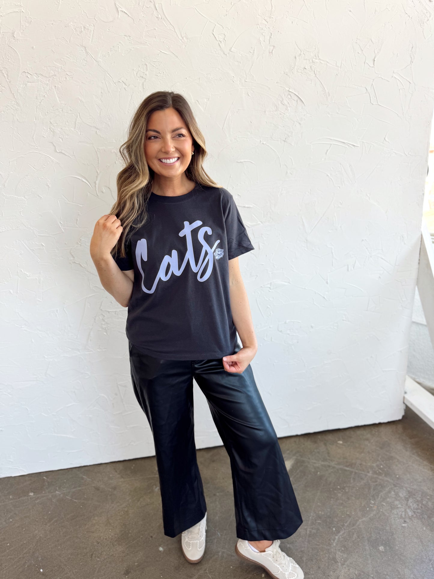 DARK GRAY CURSIVE CATS- ADULT TEE