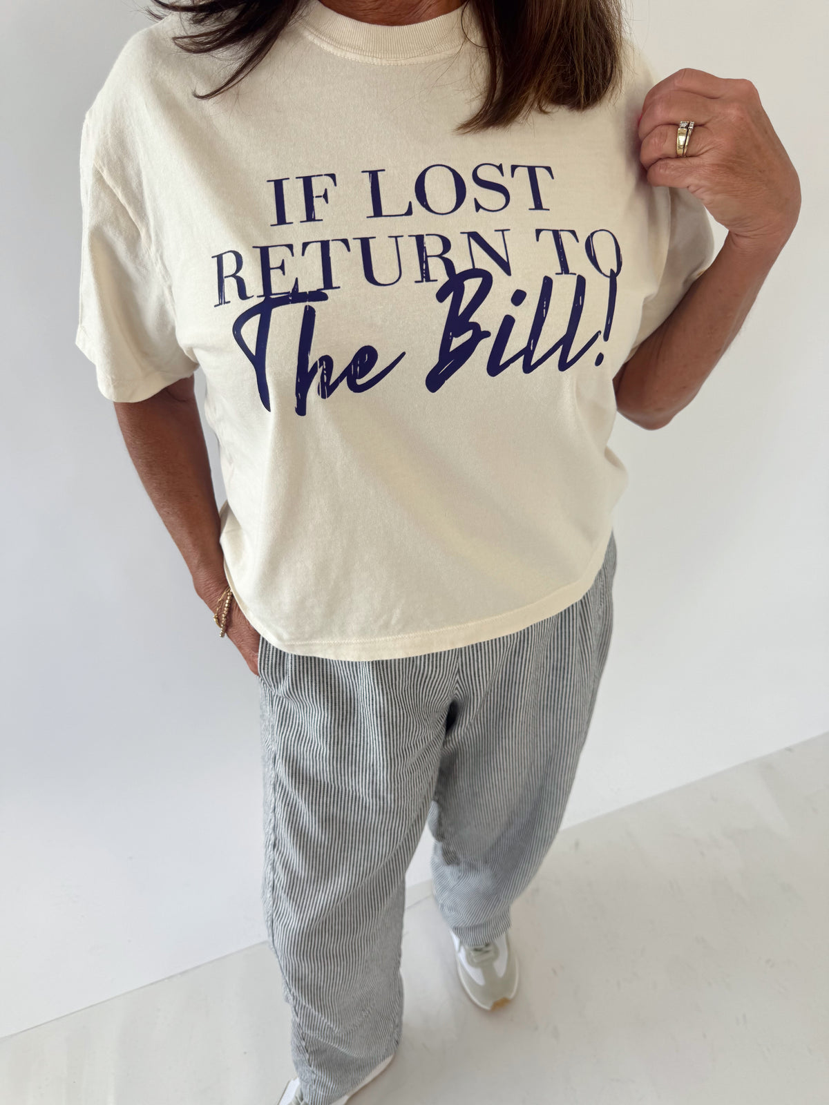 IF LOST RETURN TO THE BILL- ADULT BOXY CROP TEE