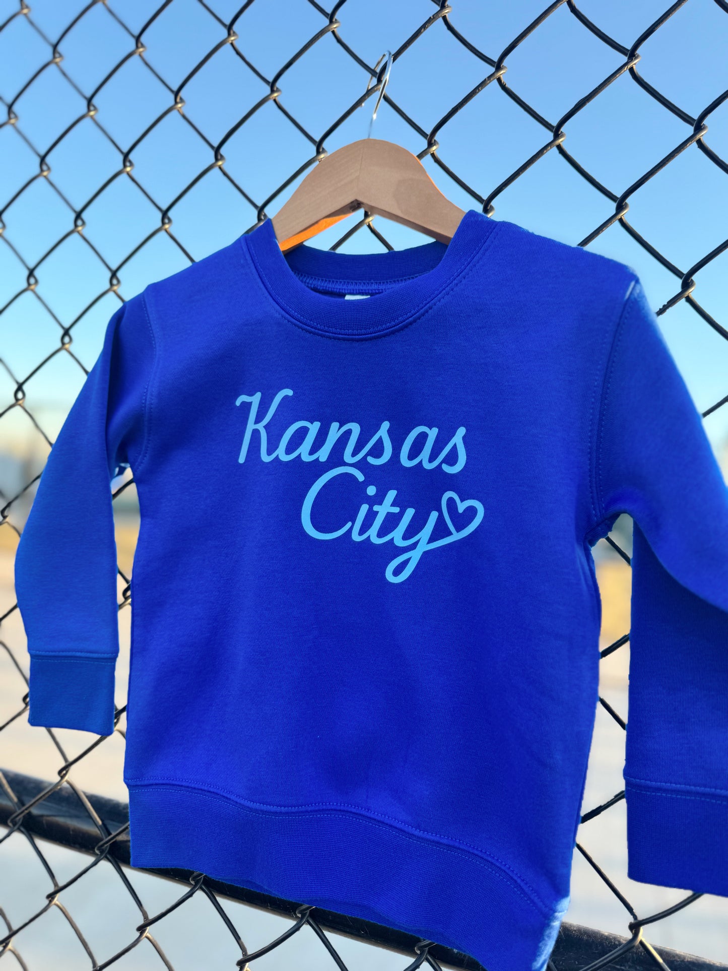 BLUE KANSAS CITY HEART- TODDLER+ YOUTH CREWNECK