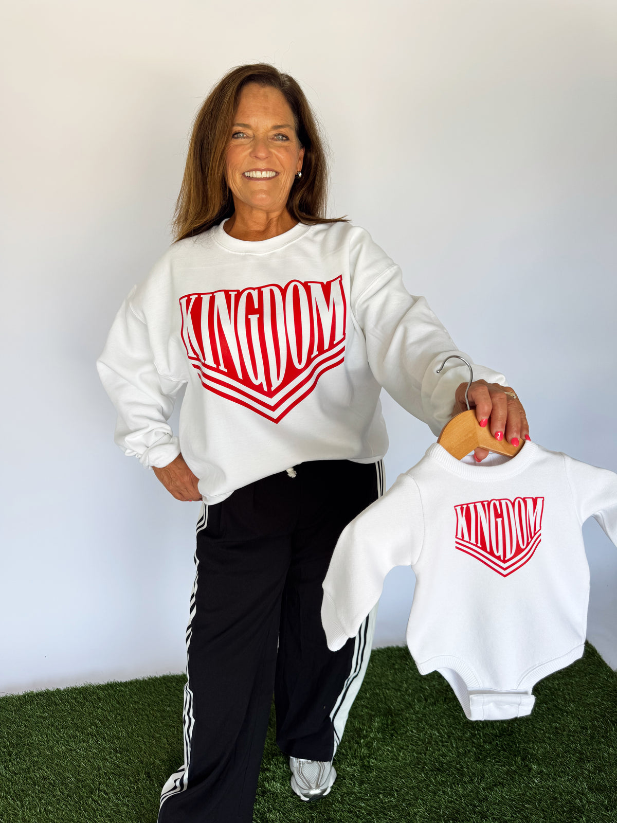 WHITE VARSITY KINGDOM- INFANT FLEECE ONESIE + TODDLER/YOUTH CREWNECK