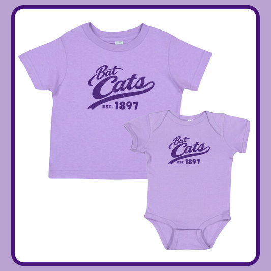 LAVENDER BAT CATS INFANT ONESIE + TODDLER/YOUTH TEE