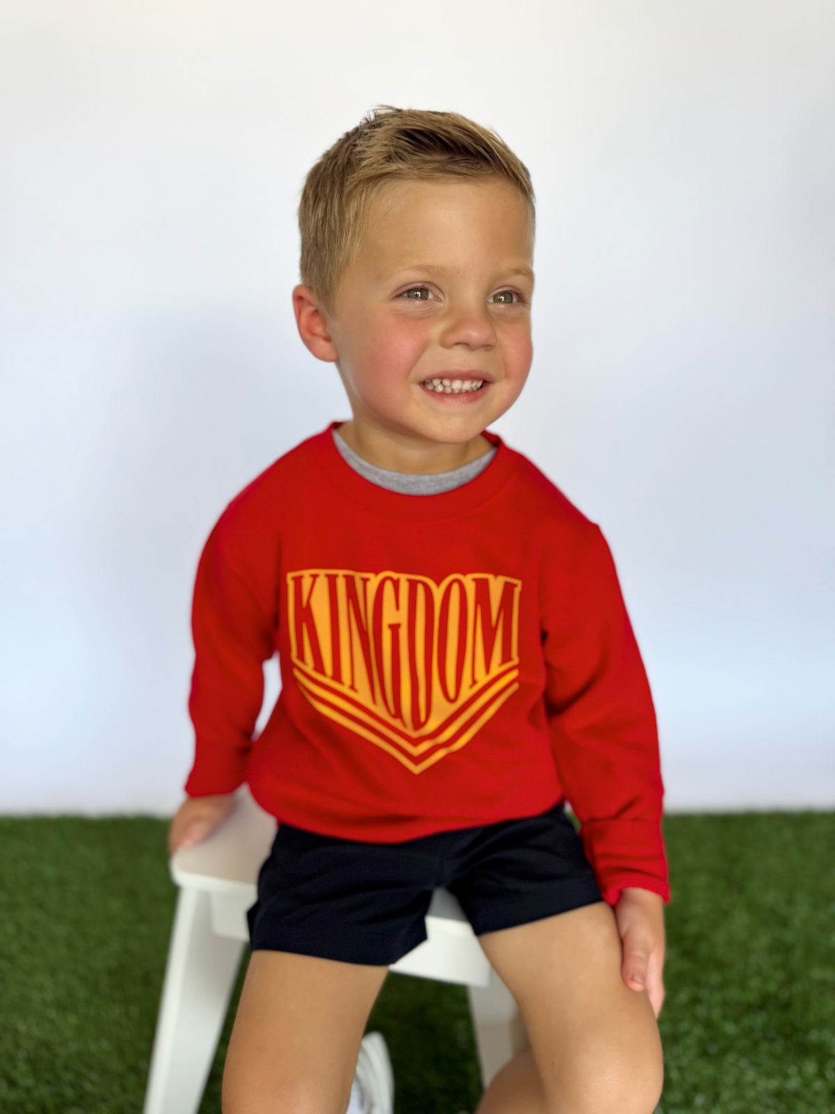 RED VARSITY KINGDOM-INFANT FLEECE ONESIE + TODDLER/YOUTH CREWNECK