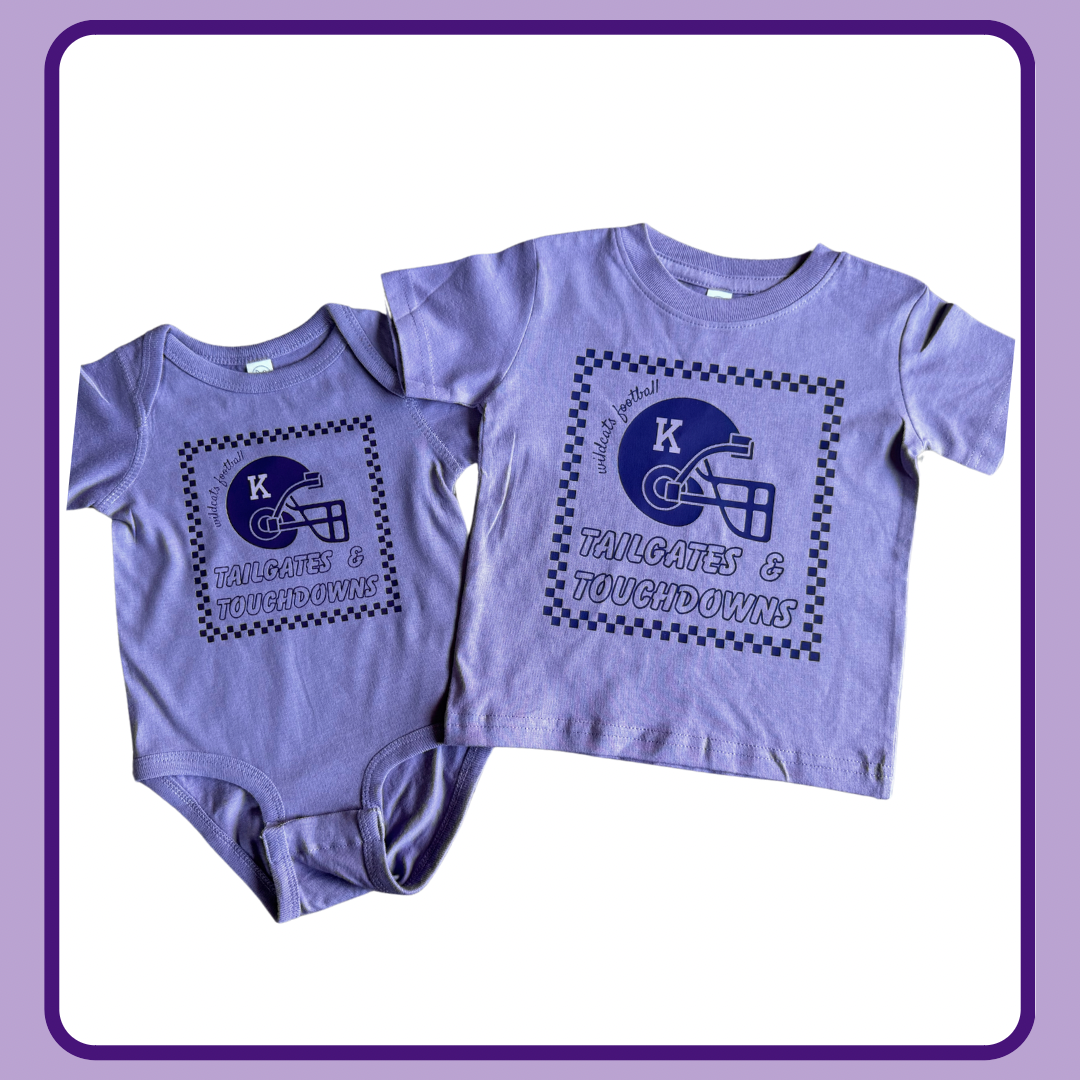 TAILGATES AND TOUCHDOWNS LAVENDER ONESIE/TEE