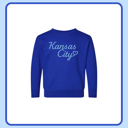 BLUE KANSAS CITY HEART- TODDLER+ YOUTH CREWNECK