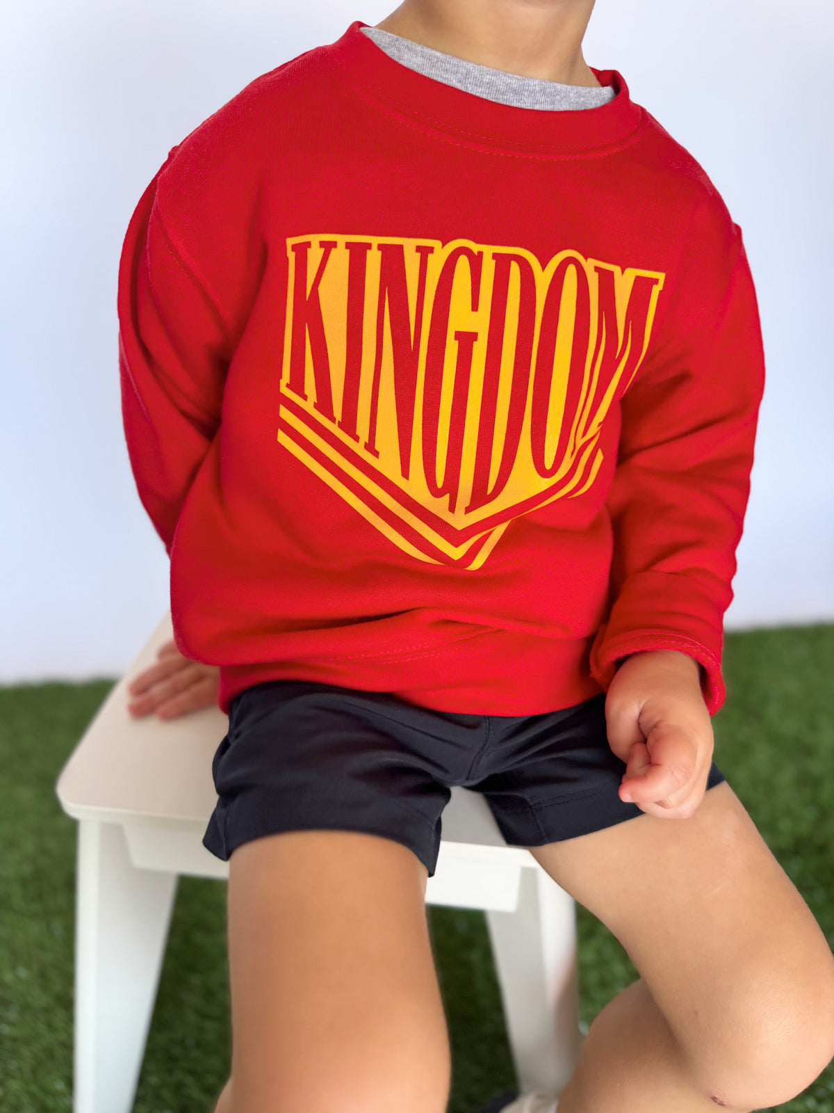 RED VARSITY KINGDOM-INFANT FLEECE ONESIE + TODDLER/YOUTH CREWNECK