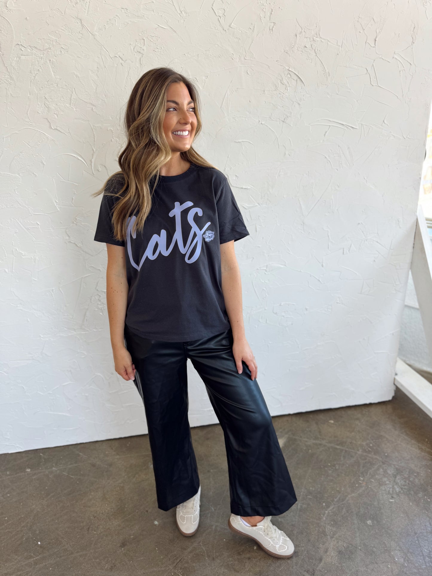 DARK GRAY CURSIVE CATS- ADULT TEE