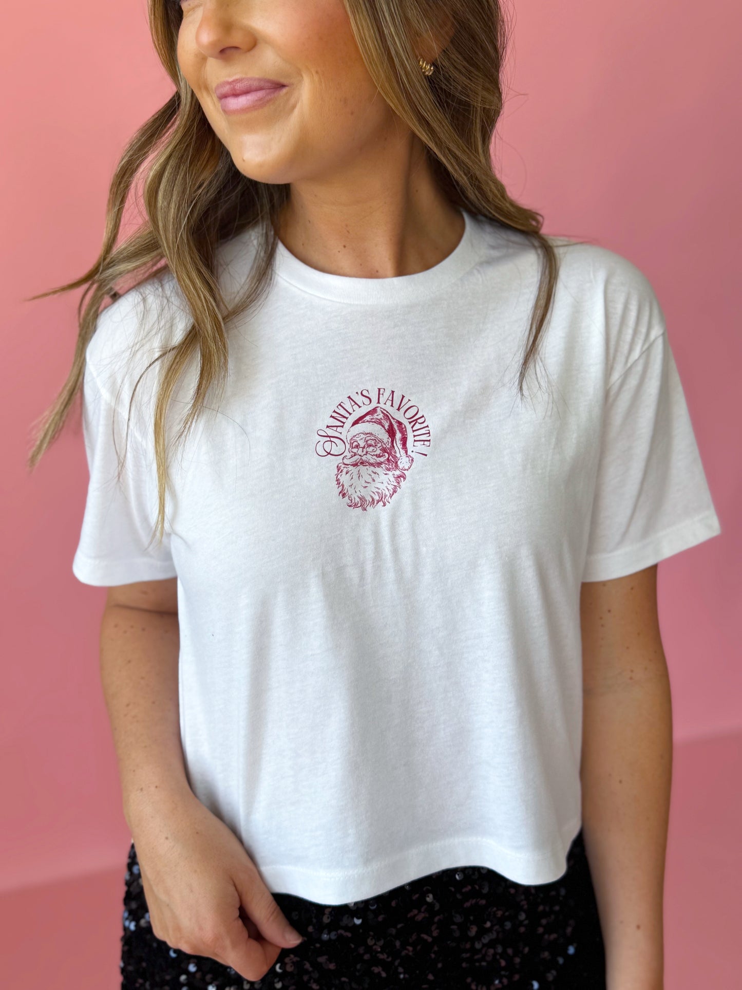 SANTA’S FAVORITE— ADULT CROP TEE/ CREWNECK