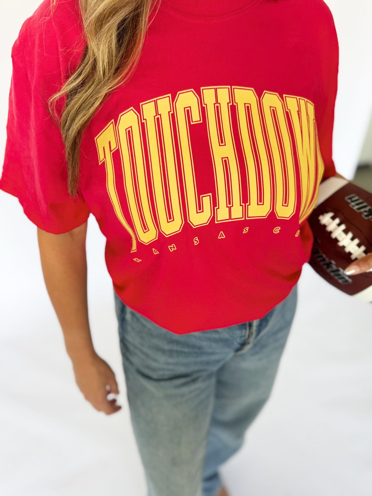 RED OVERSIZED TOUCHDOWN KC- ADULT TEE