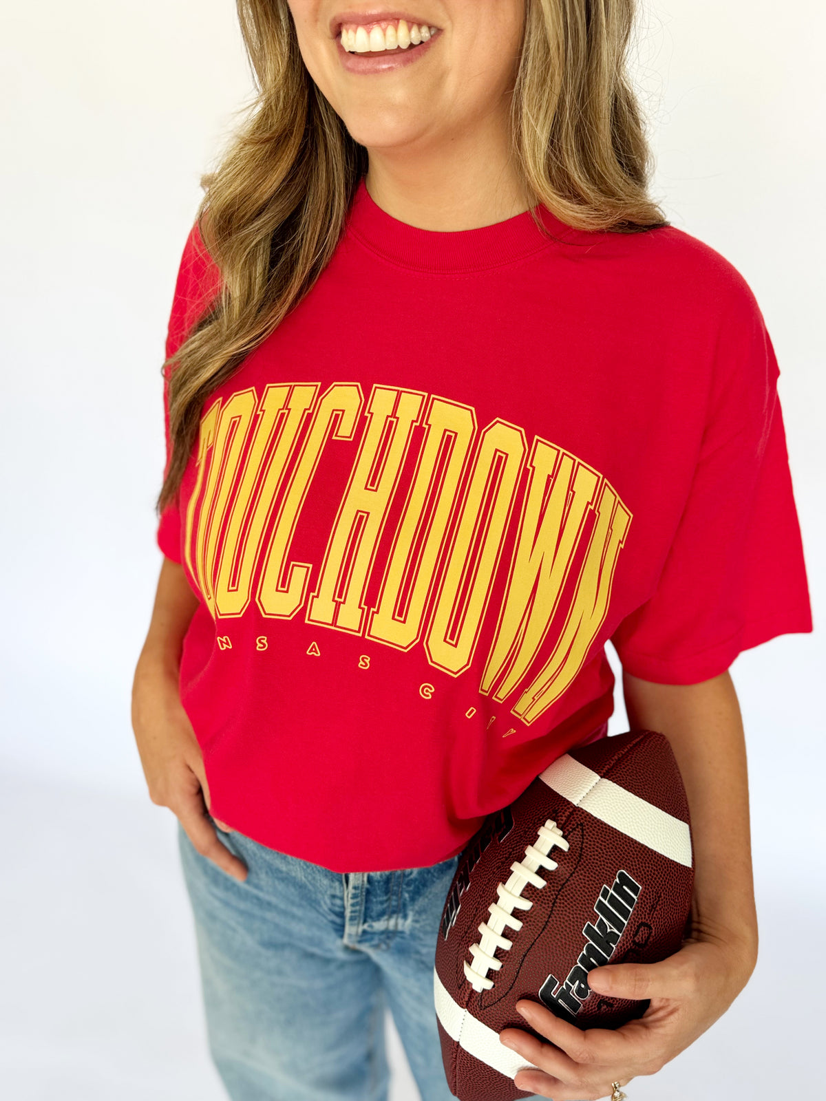 RED OVERSIZED TOUCHDOWN KC- ADULT TEE