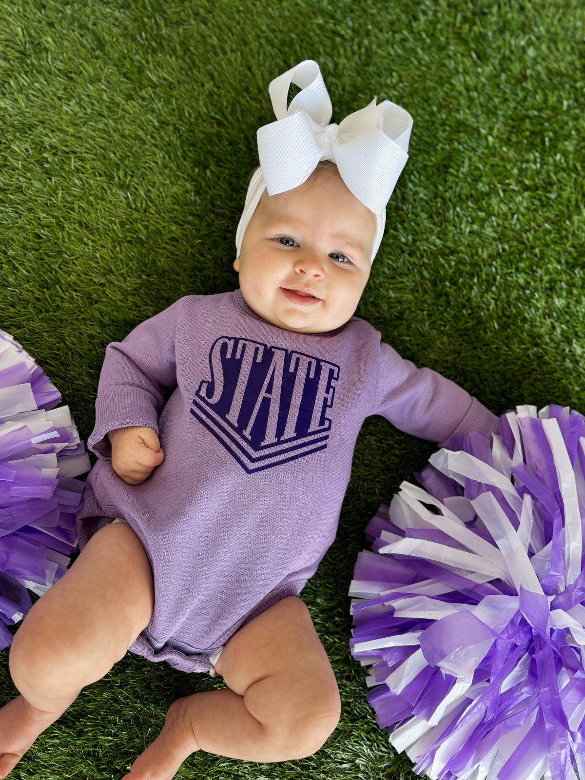LAVENDER VARSITY STATE- INFANT FLEECE ONESIE + TODDLER/YOUTH CREWNECK