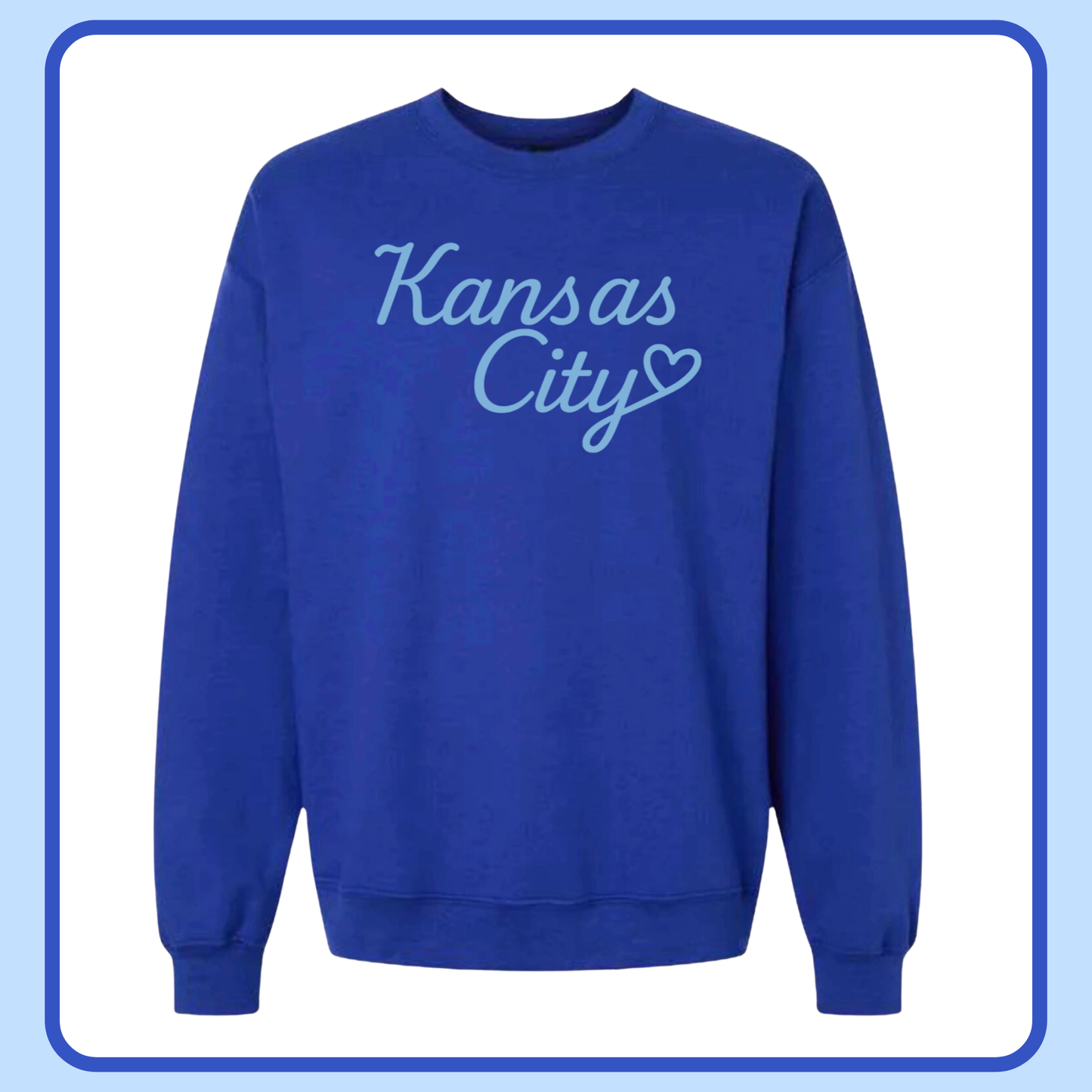 BLUE KANSAS CITY HEART- ADULT CREWNECK