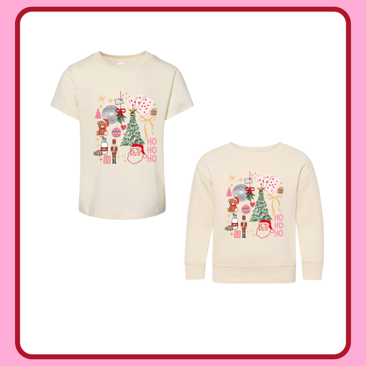 JUST A GIRL HOLIDAY— INFANT ONESIE + TODDLER/YOUTH TEE AND CREWNECK