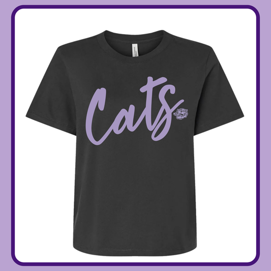 DARK GRAY CURSIVE CATS- ADULT TEE