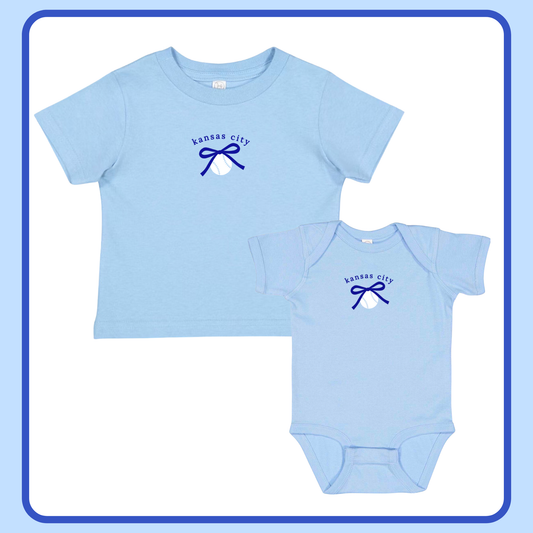 KC BASEBALL BOW- INFANT ONESIE + TODDLER/YOUTH TEE