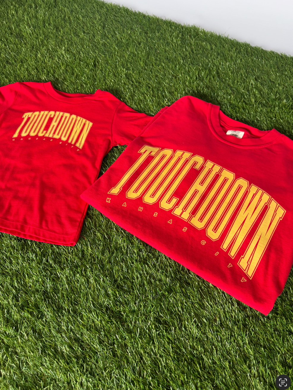 RED OVERSIZED TOUCHDOWN KC- INFANT ONESIE + TODDLER/YOUTH TEE
